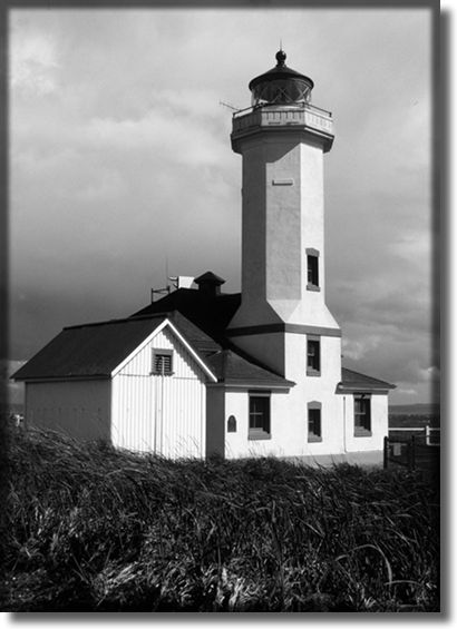 Black and white photograph of a lighthouse, Washington State