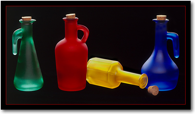 Colored glass bottles, Sample Product Photography