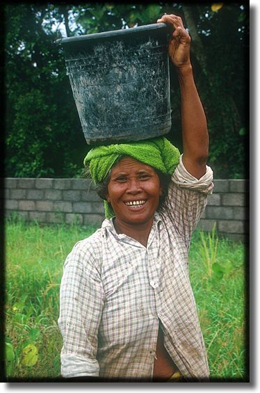Lady with bucket on head, Bali, Indonesia