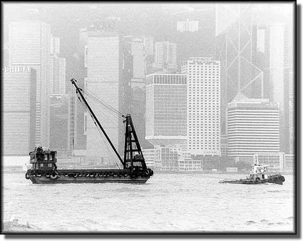 Black and White photograph of Hong Kong waterfront